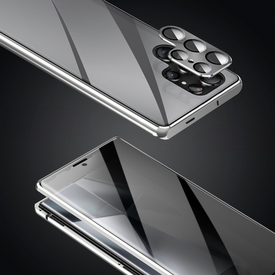 Puzdro pre Samsung Galaxy S24 Ultra, Privacy Dual Glass, strieborné