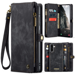 CASEME puzdro pre Samsung Galaxy A56 5G, Retro Leather Wallet, s remienkom, čierne