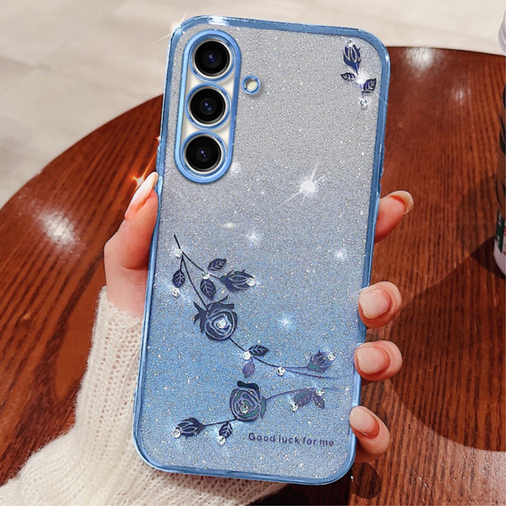 Puzdro pre Samsung Galaxy A05s 4G, Glitter Flower, modré