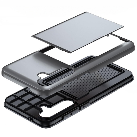 Obal na mobil pre Samsung Galaxy A56 5G, Sliding Card Holder, sivé