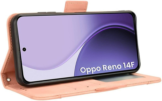 Flipové puzdro pre Oppo Reno 14F, slot na kartu, peňaženka, ružové