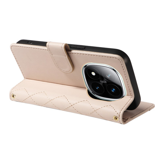 Puzdro s chlopňou pre Xiaomi Redmi Note 14 Pro 5G / Xiaomi Redmi Note 14 Pro+ 5G / Xiaomi Poco X7 5G, Rhombus Crossbody Leather, béžové