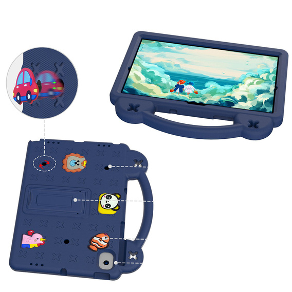 Detské puzdro pre Samsung Tab A8 X200 / X205, Cute Patterns, so stojanom, tmavomodré