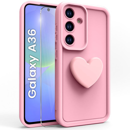 Puzdro pre Samsung Galaxy A36, Silicone Heart, ružové + tvrdené sklo 9H