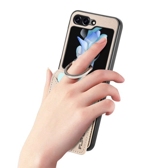 Puzdro pre Samsung Galaxy Z Flip7 FE / Z Flip6, Card Slot Ring Case, béžové