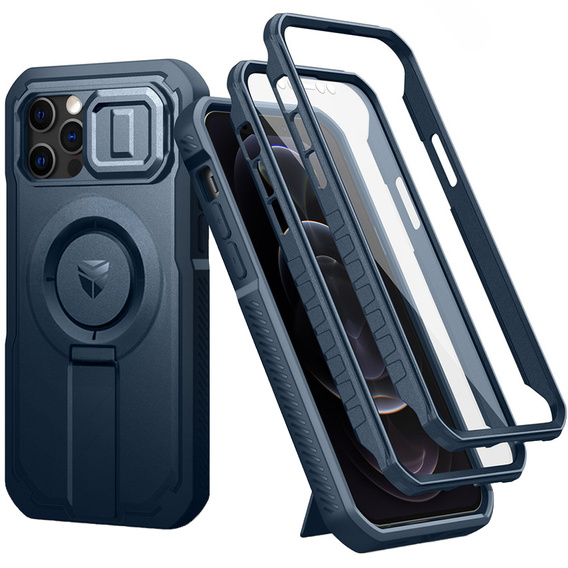 Obrnené puzdro pre iPhone 12 / iPhone 12 Pro, Dexnor CamProtect MagSafe, tmavomodré (dva rámčeky)