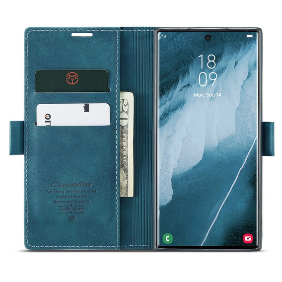 CASEME puzdro pre Samsung Galaxy S22 Ultra, Leather Wallet Case, zelený