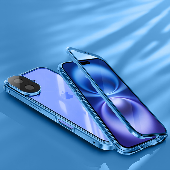 Puzdro pre iPhone 16, Magnetic Dual Glass, modré