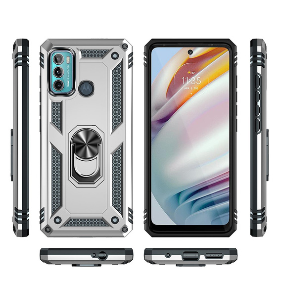 Pancierované obal na mobil pre Motorola Moto G60, Nox Case Ring, strieborné