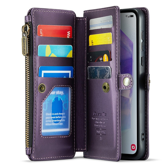 Puzdro CASEME pre Samsung Galaxy A55 5G, RFID Leather Wallet, s popruhom cez rameno, fialové
