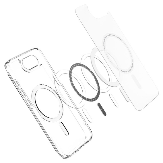 Puzdro MagSafe Spigen pre Iphone 16E, Ultra Hybrid, transparentné / biele + tvrdené sklo 9H