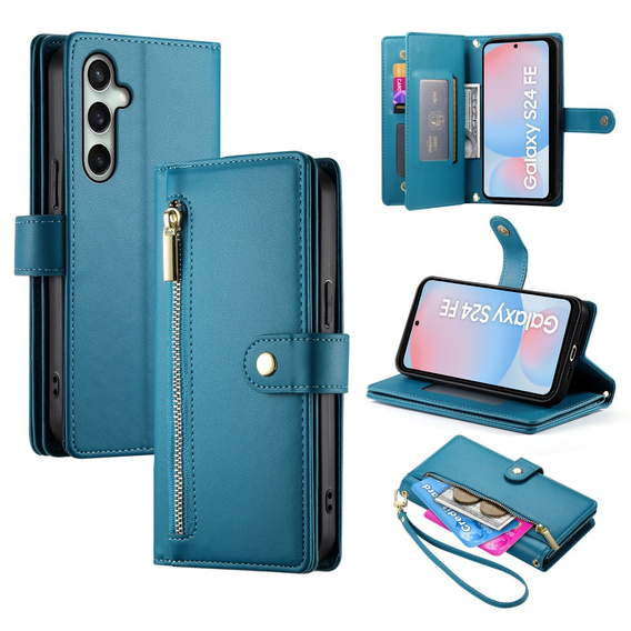Klapkové puzdro pre Samsung Galaxy S24 FE, Wallet Zipper Pocket, modré