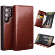 Flipové puzdro pre Samsung Galaxy S25 Ultra, QIALINO Leather Wallet, tmavohnedá