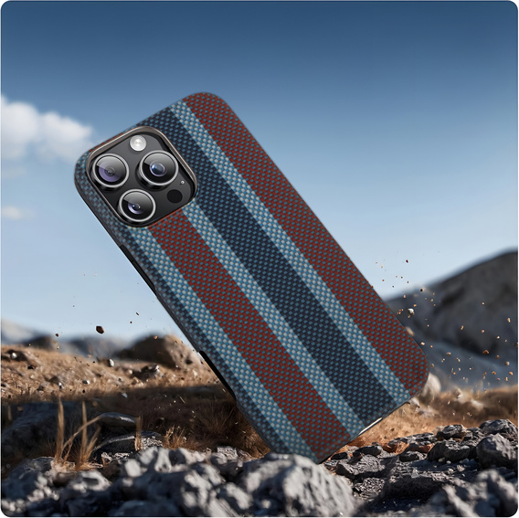 Puzdro pre IPhone 16 Pro, Aramid Fiber Slim Case, pre MagSafe, modrá / červená