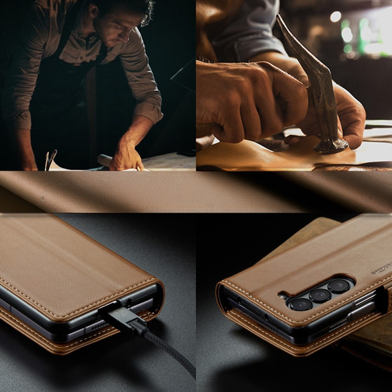 CASEME flipové puzdro pre Samsung Galaxy Z Fold6 5G, Litchi Wallet, hnedé