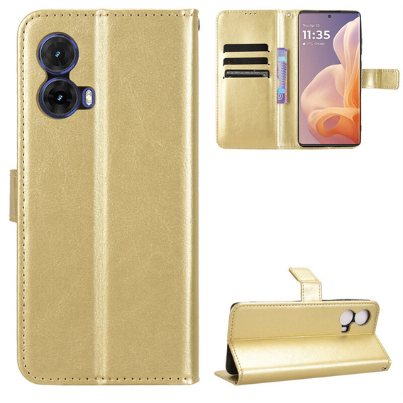 Klapkové puzdro pre Motorola Moto G85, Crazy Horse Wallet, zlaté