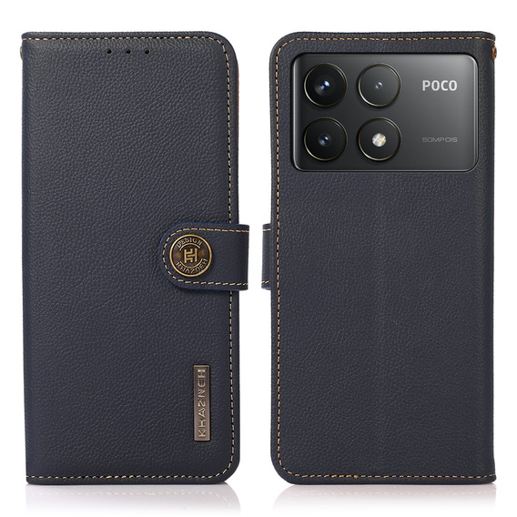 KHAZNEH RFID puzdro pre Xiaomi Poco F6 Pro, Litchi Texture, modré