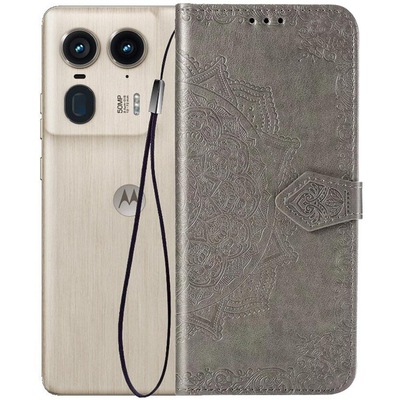 Klapkové puzdro pre Motorola Edge 50 Ultra, Mandala, sivé