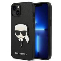 Karl Lagerfeld Obal na mobil pre iPhone 14 Plus, Saffiano Karl's Head Patch, čierne