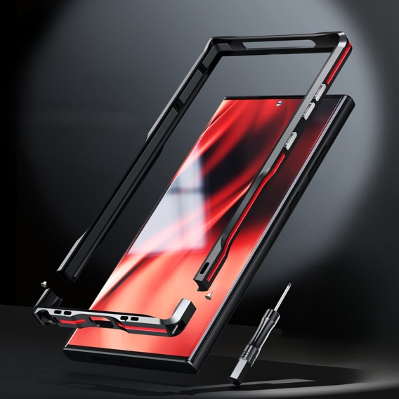 Puzdro LUPHIE pre Samsung Galaxy S23 Ultra, Armor Bumper, čierna / červená