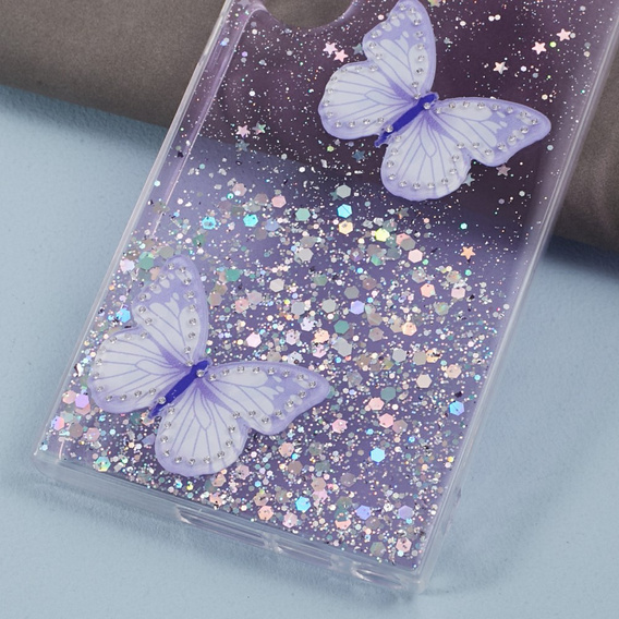 Puzdro pre Samsung Galaxy S24 Ultra, Glitter Butterfly, fialové