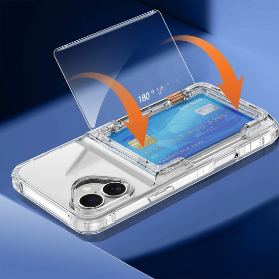 Puzdro pre iPhone 16 Plus, Card Holder Kickstand, transparentné 