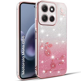 Puzdro pre Motorola Moto G86 5G, Glitter Flower, ružové rose gold