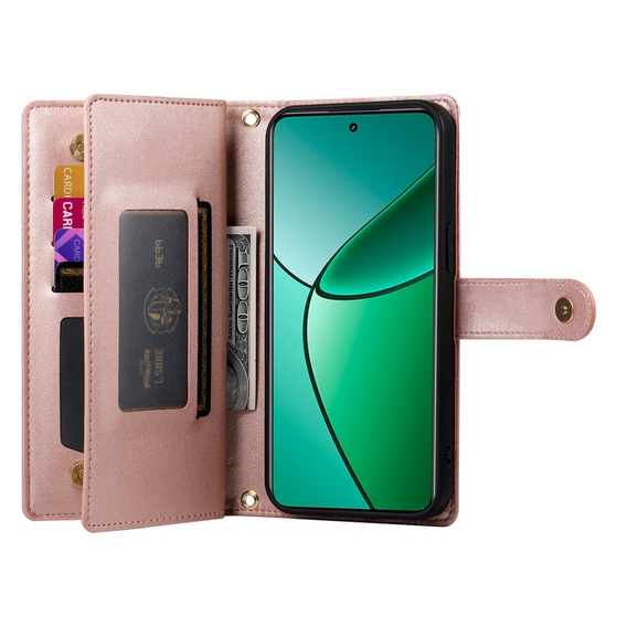 Klapkové puzdro pre Oppo Reno 13F 5G, Wallet Zipper Pocket, ružové