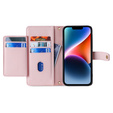 Klapkové puzdro pre iPhone 15, Wallet Zipper Pocket, ružové