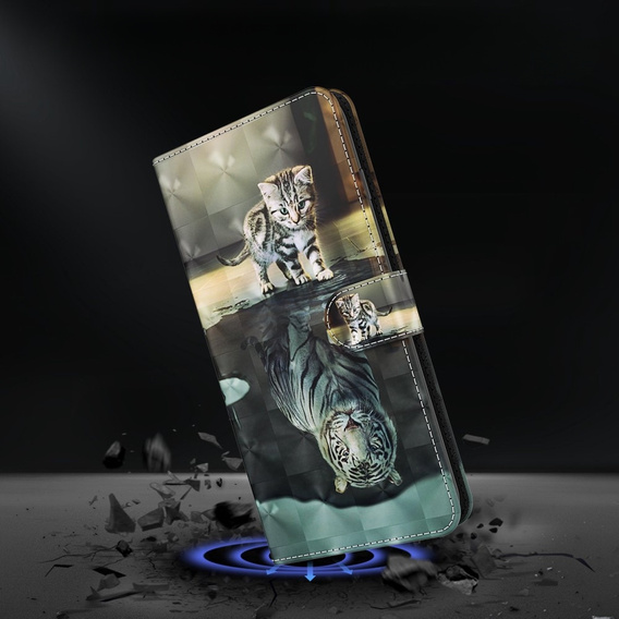 Klapkové puzdro pre Samsung Galaxy A14 4G/5G, Wallet, Cat & Tiger, sivé