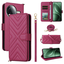 Puzdro s chlopňou pre Xiaomi Poco F7 Pro, Crossbody Leather Wallet, bordové