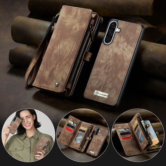 CASEME puzdro pre Samsung Galaxy A56 5G, Retro Leather Wallet, s remienkom, hnedé