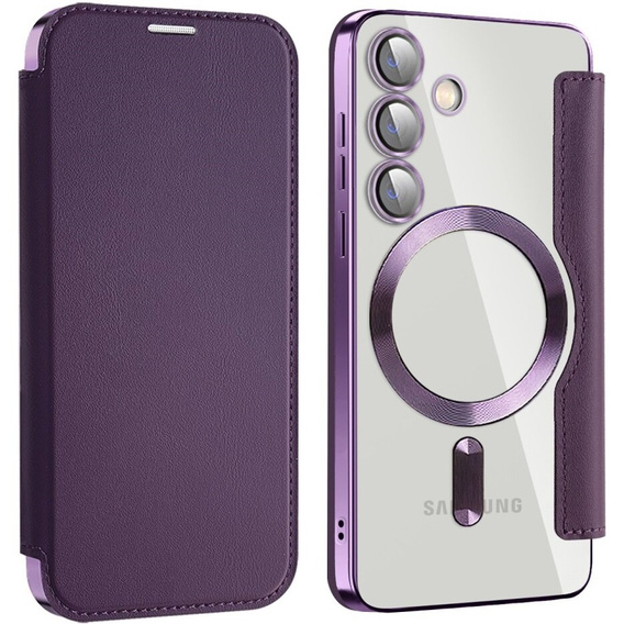 Klapkové puzdro pre Samsung Galaxy S24, RFID Wallet MagSafe CamShield, fialové