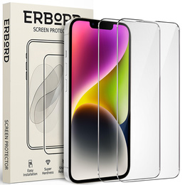 2x tvrdené sklo pre iPhone 14, ERBORD 9H Hard Glass na displeji