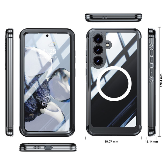 Puzdro pre Samsung Galaxy S25 FE, Shockproof, so sklom, pre MagSafe, čierne