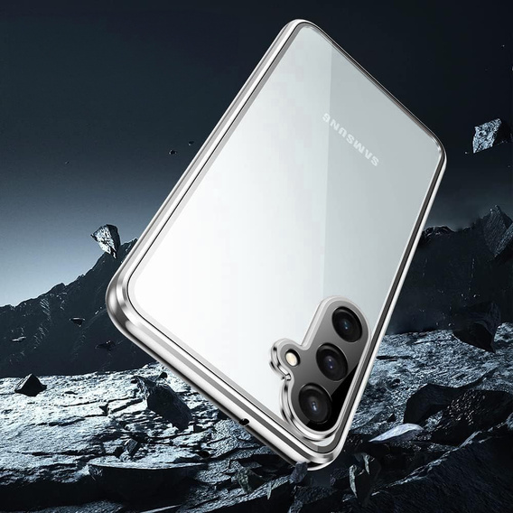 Puzdro pre Samsung Galaxy S24 FE, Magnetic Dual Glass, strieborné