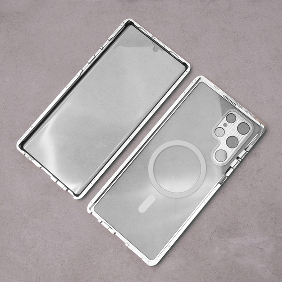 Magnetické puzdro Dual Glass MagSafe pre Samsung Galaxy S23 Ultra, strieborné