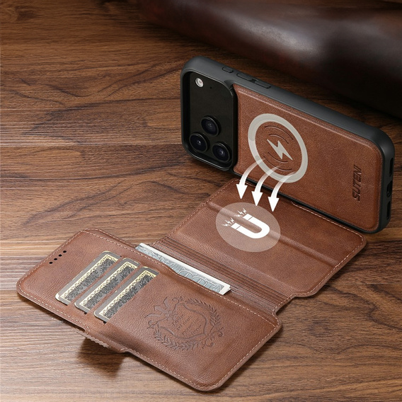 Flipové puzdro 2 v 1 pre iPhone 17 Pro, SUTENI, pre MagSafe, hnedé