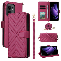 Puzdro s chlopňou pre Oppo Reno 13F 5G, Crossbody Leather Wallet, bordové
