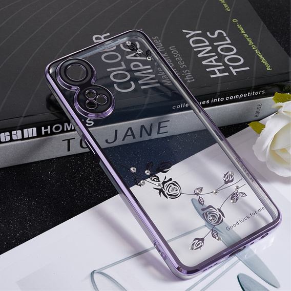 Puzdro pre Oppo Reno8 T 4G, Glitter Flower, fialové