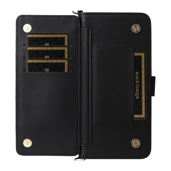 Puzdro s chlopňou pre Oppo Reno 13 5G, Crossbody Leather Wallet, čierne