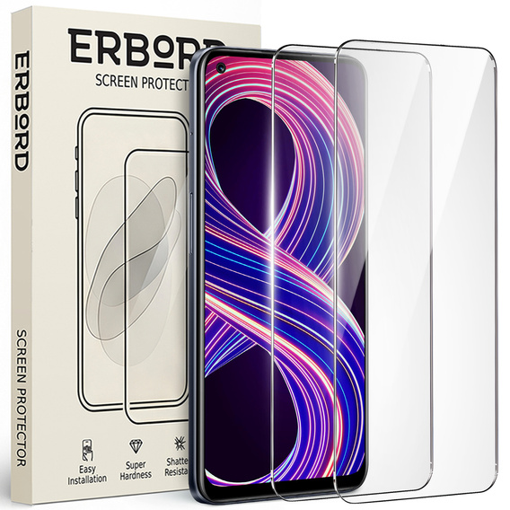 2x tvrdené sklo pre Realme 8 5G, ERBORD 9H Hard Glass na displeji