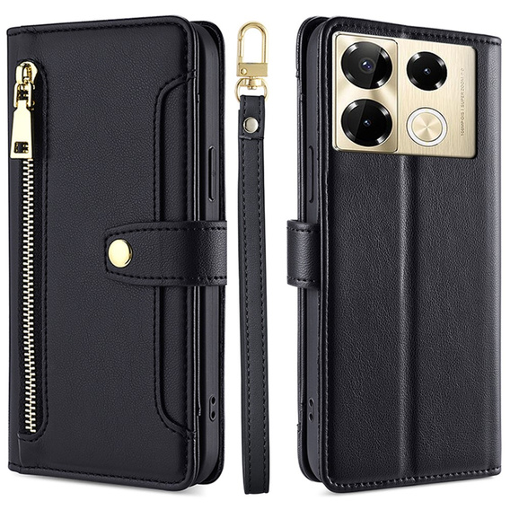 Klapkové puzdro pre Infinix Note 40 Pro, Wallet Zipper Pocket, čierne