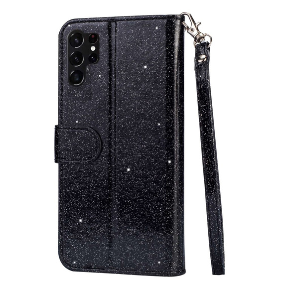 Klapkové puzdro pre Samsung Galaxy S24 Ultra, Wallet Zipper Pocket Glittery, čierne