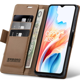 Puzdro pre Oppo A18 4G / A38 4G, ERBORD Glossy Litchi, flipová peňaženka, hnedé