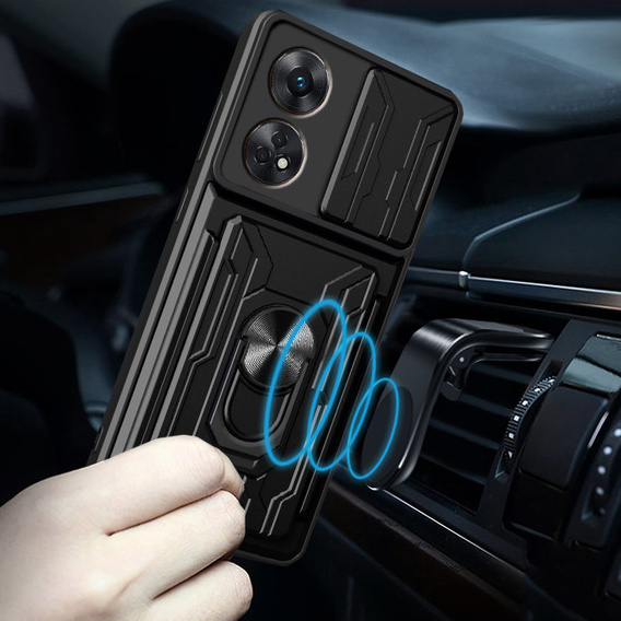 Obrnené puzdro pre Oppo A98 5G, Camera Slide Card Slot, čierne