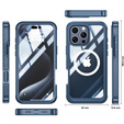 Puzdro pre iPhone 16 Pro, Shockproof, so sklom, pre MagSafe, tmavomodré