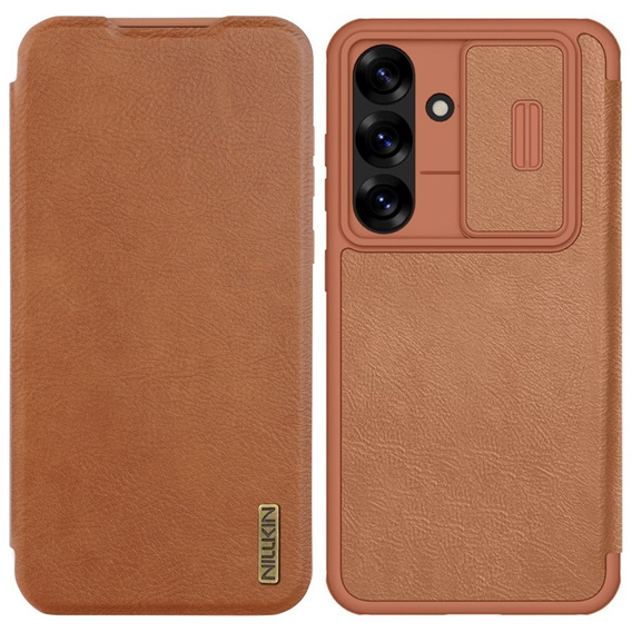 Flipové puzdro NILLKIN pre Samsung Galaxy A56, CamShield Qin Pro, kožené, hnedé