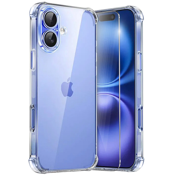 Puzdro pre iPhone 16, Erbord Dropproof, priehľadné + sklo