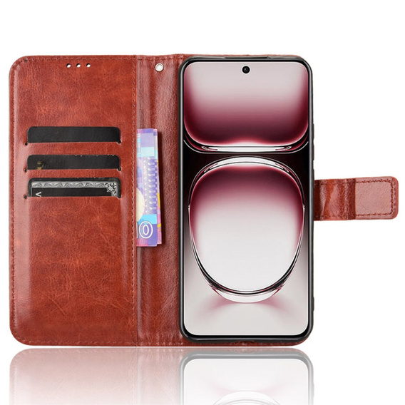 Klapkové puzdro pre Oppo Reno 12 Pro, Crazy Horse Wallet, hnedé